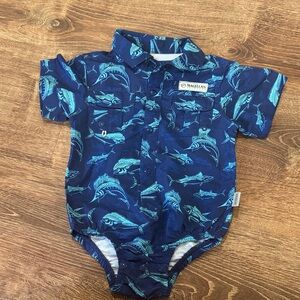 Magellan Outdoors Navy Shark Pattern Kids Bodysuit